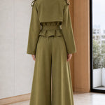 Women's Double-Breasted Trench Jacket and High-Waist Wide-Leg Pants Set