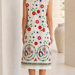 Women's Sleeveless Floral Embroidered Shift Midi Dress
