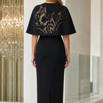 Sequined Floral Capelet Sheath Midi Dress