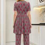 Geometric Velvet Babydoll Tunic and Straight Pants 2-Piece Set