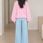 Women's Chunky Cable Knit Turtleneck Sweater Oversized Lantern Sleeve Pullover