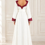 Embroidered Moroccan Kaftan V-Neck Belted Maxi Dress