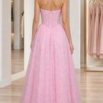Strapless Glitter Tulle Sweetheart Corset Evening Gown