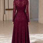 Women's Long-Sleeve Sequin Lace Evening Gown
