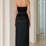 Elegance Strapless Beaded Peplum Midi Dress