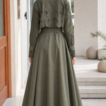 Lace-Sleeve Trench Maxi Coat Dress with Matching Belt