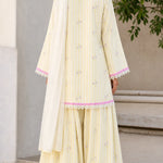 Women's Ethnic Striped Kurti with Sharara and Dupatta Set