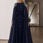 Rhinestone Embellished Cape Evening Gown Sweetheart Formal Dress