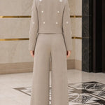 Star Embellished Cropped Jacket and Pleated Wide Leg Pants 2-Piece Suit Set