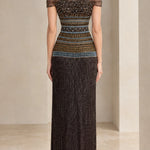 Off-the-Shoulder Beaded Fringe Column Evening Gown