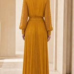 Elegant V-Neck Beaded Long Sleeve Evening Maxi Dress