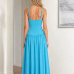 Women's Ruched Bust Drop Waist Maxi Dress Sleeveless Flowy Evening Gown