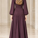 Elegant Mock Neck Lace Bodice Long Sleeve Chiffon Maxi Dress