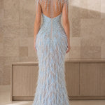 Exquisite Beaded Illusion Feather Evening Gown