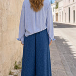 Women's Casual Two-Piece Long Sleeve Blouse and Printed Wide-Leg Pants Set