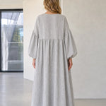 Women's Boho Lace-Up Tassel Maxi Dress Long Balloon Sleeve Textured Caftan