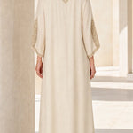 Embellished Kaftan Maxi Dress with Beaded V-Neck and Batwing Sleeves