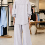 Women's Relaxed Button-Down Shirt and Wide-Leg Pants Two-Piece Set