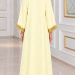 Embroidered Gold Trim V-Neck Kaftan Maxi Dress