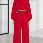 Women's 3-Piece Casual Cropped Zip Hoodie and Wide-Leg Lounge Set