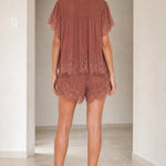 Lace Trimmed Tiered Short Set
