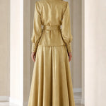Elegant Satin Wrap Blazer Top and Maxi Skirt Two-Piece Set