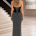Rhinestone Embellished Halter Corset Maxi Dress