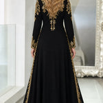 Embroidered Metallic Caftan Maxi Dress with Beaded Trim