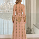 Elegant Hand-Embellished Moroccan Kaftan Evening Maxi Dress with Belt