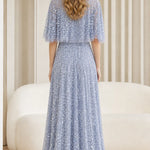 Elegant Sequin Embellished Mesh Overlay Maxi Dress
