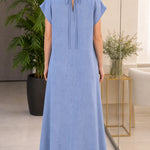 Women's Casual Linen-Feel Keyhole Maxi Dress with Back Tie Detail