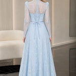 Elegant Mock Neck Long Sleeve Lace A-Line Formal Evening Gown