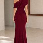 One-Shoulder Ruched Maxi Evening Gown