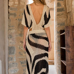 Boho Abstract Knit Two-Piece Crop Top and Maxi Skirt Set