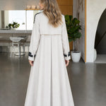 Contrast Plaid Trim Maxi Trench Coat with Buttoned Cuffs and Flap Pockets