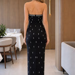 Strapless Rhinestone Embellished Column Midi Dress