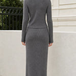 Ribbed Knit Long Sleeve Top and Maxi Skirt Two-Piece Set