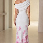 Floral Shimmer Asymmetrical Cowl Neck Evening Maxi Dress
