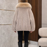 Women's Oversized Plush Faux Fur Trim Cocoon Coat