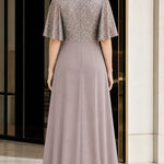Women's Sequin Bodice Ruffle Sleeve Maxi Dress