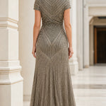 Elegant V-Neck Beaded Evening Gown Formal Maxi Dress