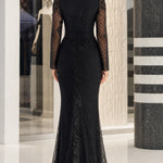 Square Neck Corset Bodice Beaded Mermaid Evening Gown with Long Sleeves