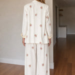 Floral Embroidered 3-Piece Pantsuit Set with Corset Top & Wide-Leg Trousers