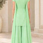 Floral Embroidered Asymmetrical Tunic Top and Wide-Leg Palazzo Pants Set