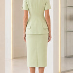 Square Neck Peplum Top and Midi Pencil Skirt Two-Piece Set