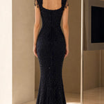 Elegant Beaded Sleeveless Evening Gown with Scalloped Details