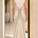Sleeveless Embellished Waist Evening Maxi Dress