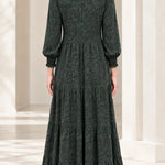 Embroidered Tiered Long Sleeve Maxi Dress with Smocked Cuffs