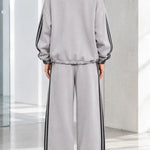 Women's Striped Zip-Up Track Jacket and Wide-Leg Sweatpants Set