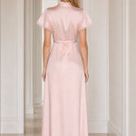 Elegance Satin Lace-Trim Maxi Dress